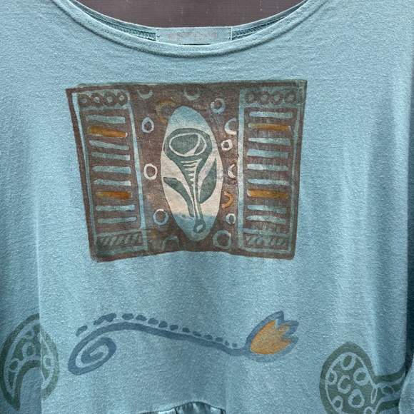 Blue Fish Teal Vintage Dress with Artistic Print, XL - Picture 4 of 7